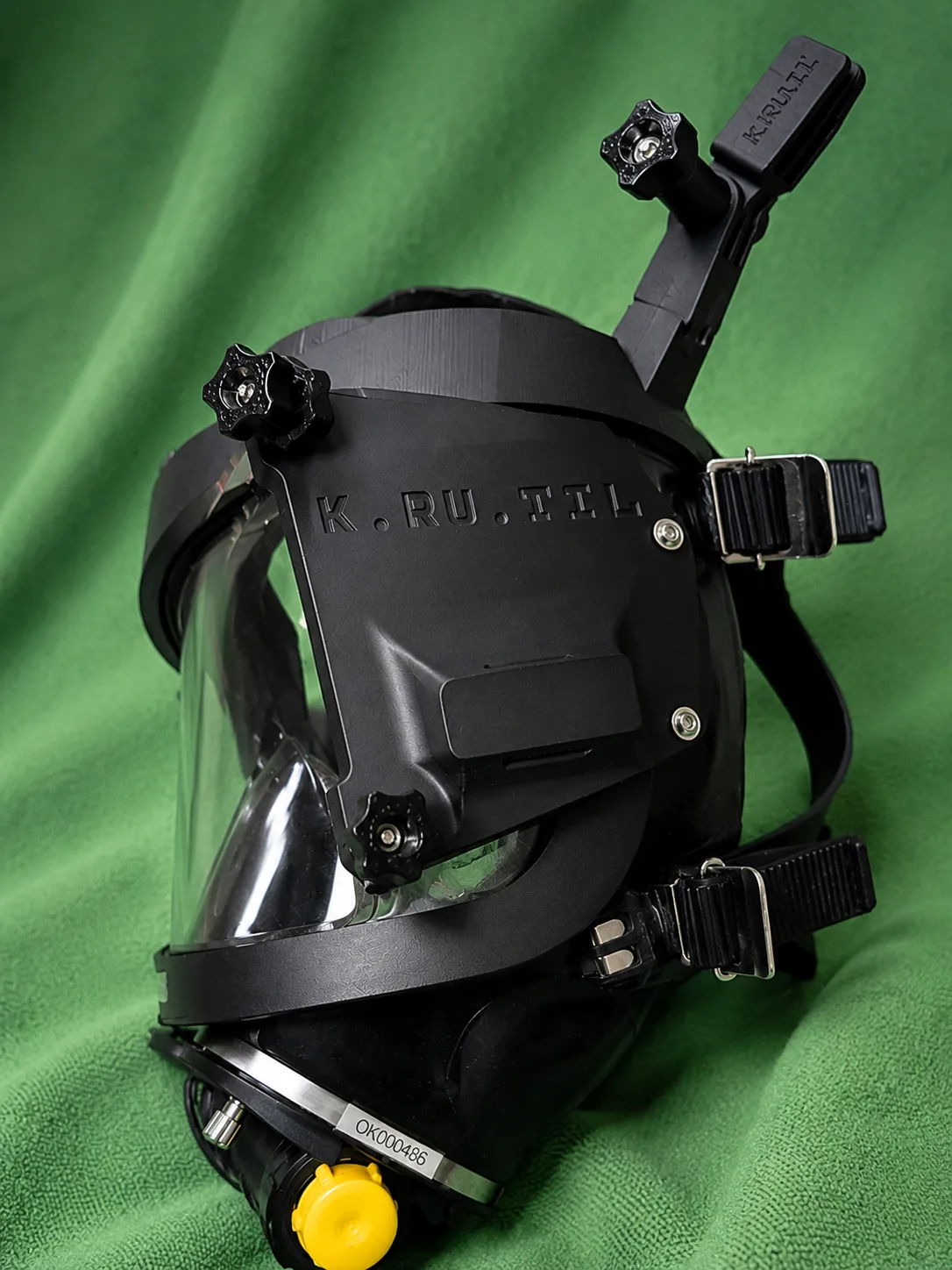 Full-face diving mask with the mounting system of our own making